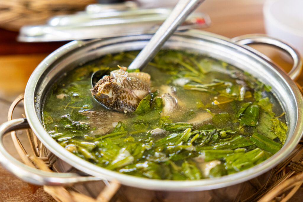 A bowl of Cambodian fish soup.